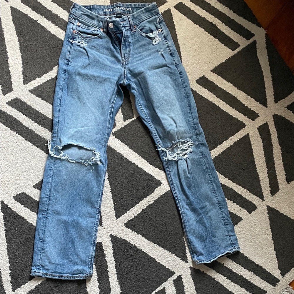 American Eagle Outfitters Light Blue Distressed Women's Flare Jeans